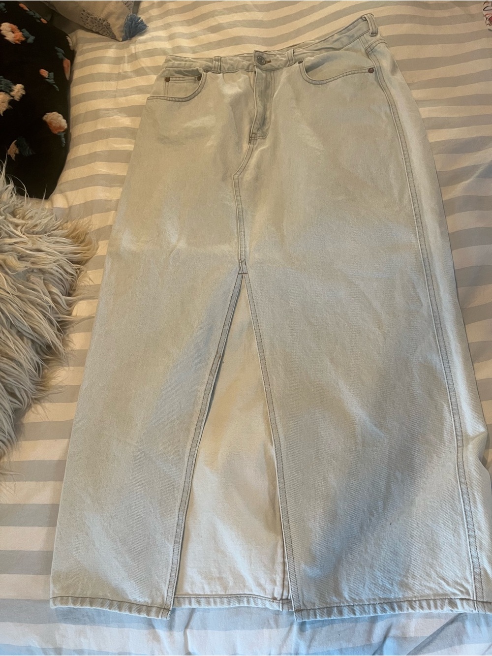 NWOT Industry Light Wash Denim Maxi Skirt with Front Slit
